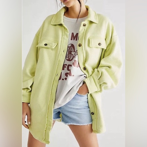 Free People Jackets & Blazers - Free People Ruby Fleece Oversized Jacket Lime Green Shacket